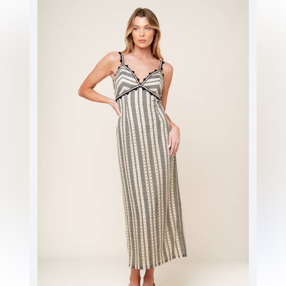 Crochet Lace Midi Dress by SoHo Black & Cream Boho Size S